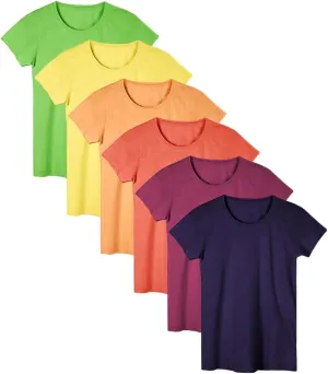 Women's Everyday Flowy Slub Burnout Active Casual Workout Crew T Shirt Tops | Multi Packs & Colors
