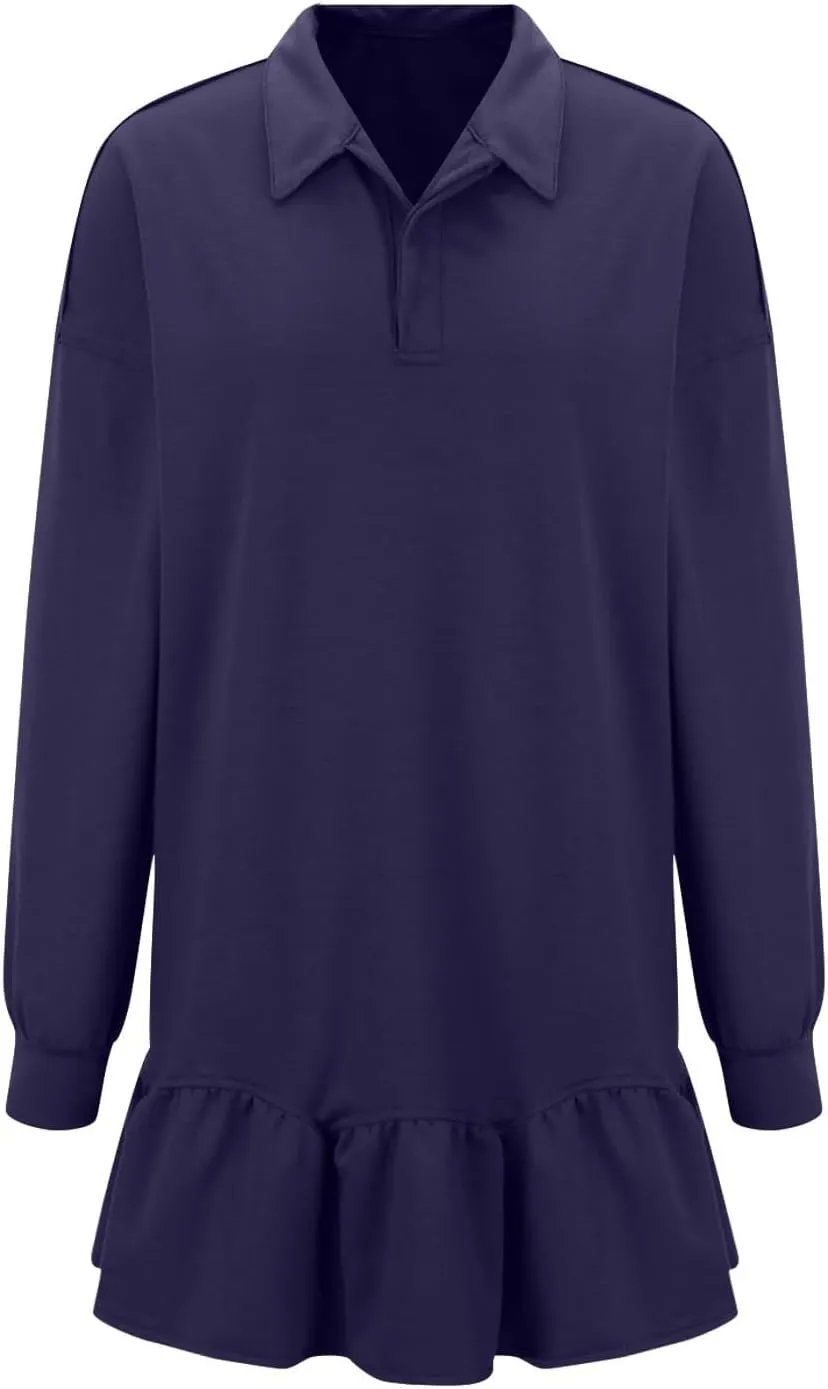 Womens Fall Midi Dresses 2024 Oversized Sweatshirts Long Sleeve Crewneck Pleated Pullover Mini Dress Fall Outfits