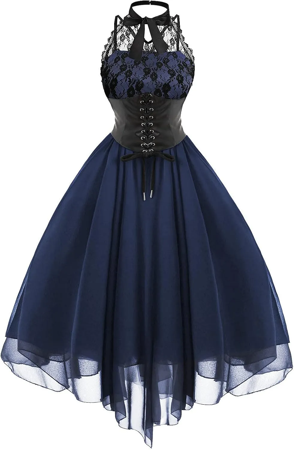 Women's Gothic Dress Square Neck Sleeveless Ruffle Steampunk Costume Victorian Outfit Halloween Masquerade Dresses
