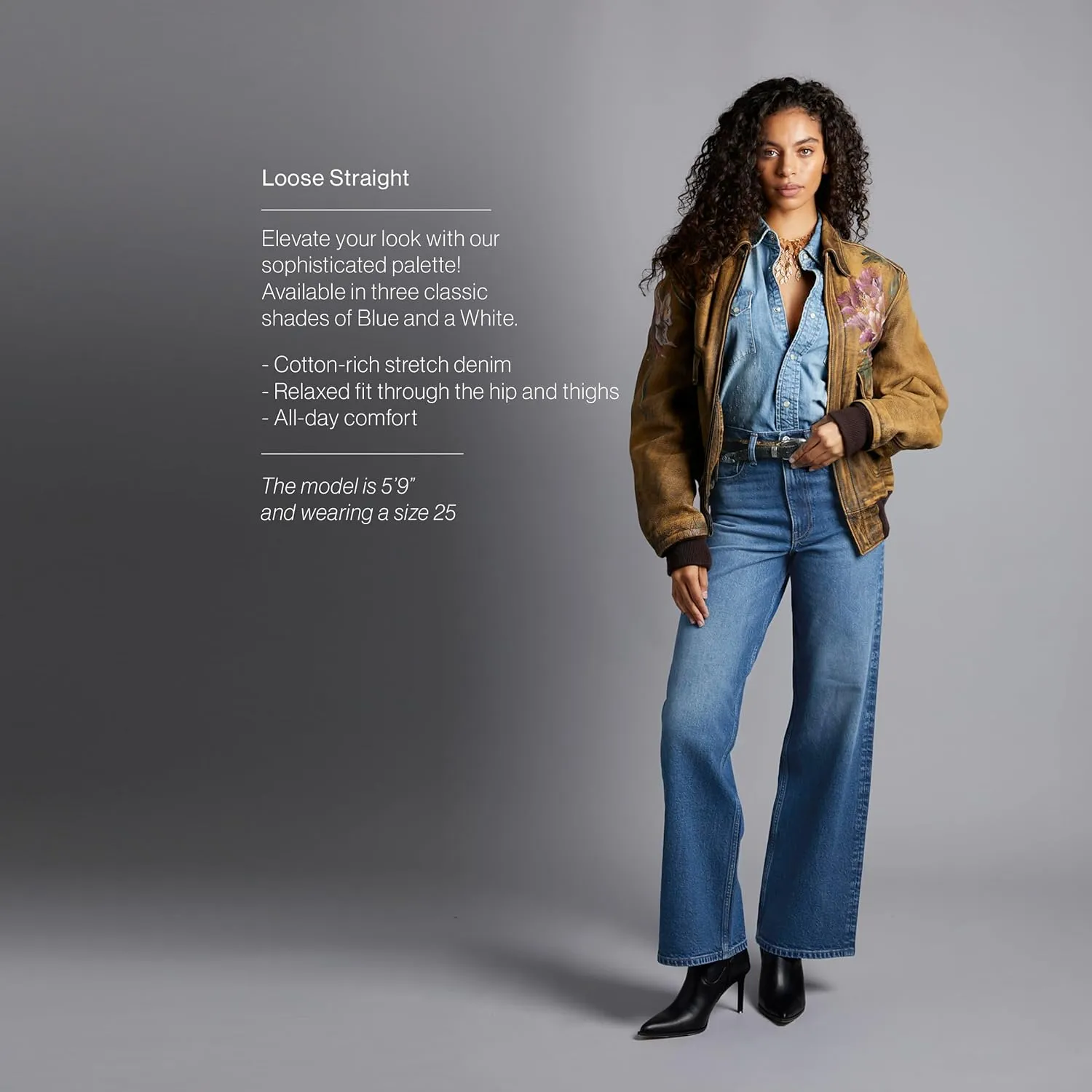 Women's High Rise Loose Straight Jeans Wide Legs Pants