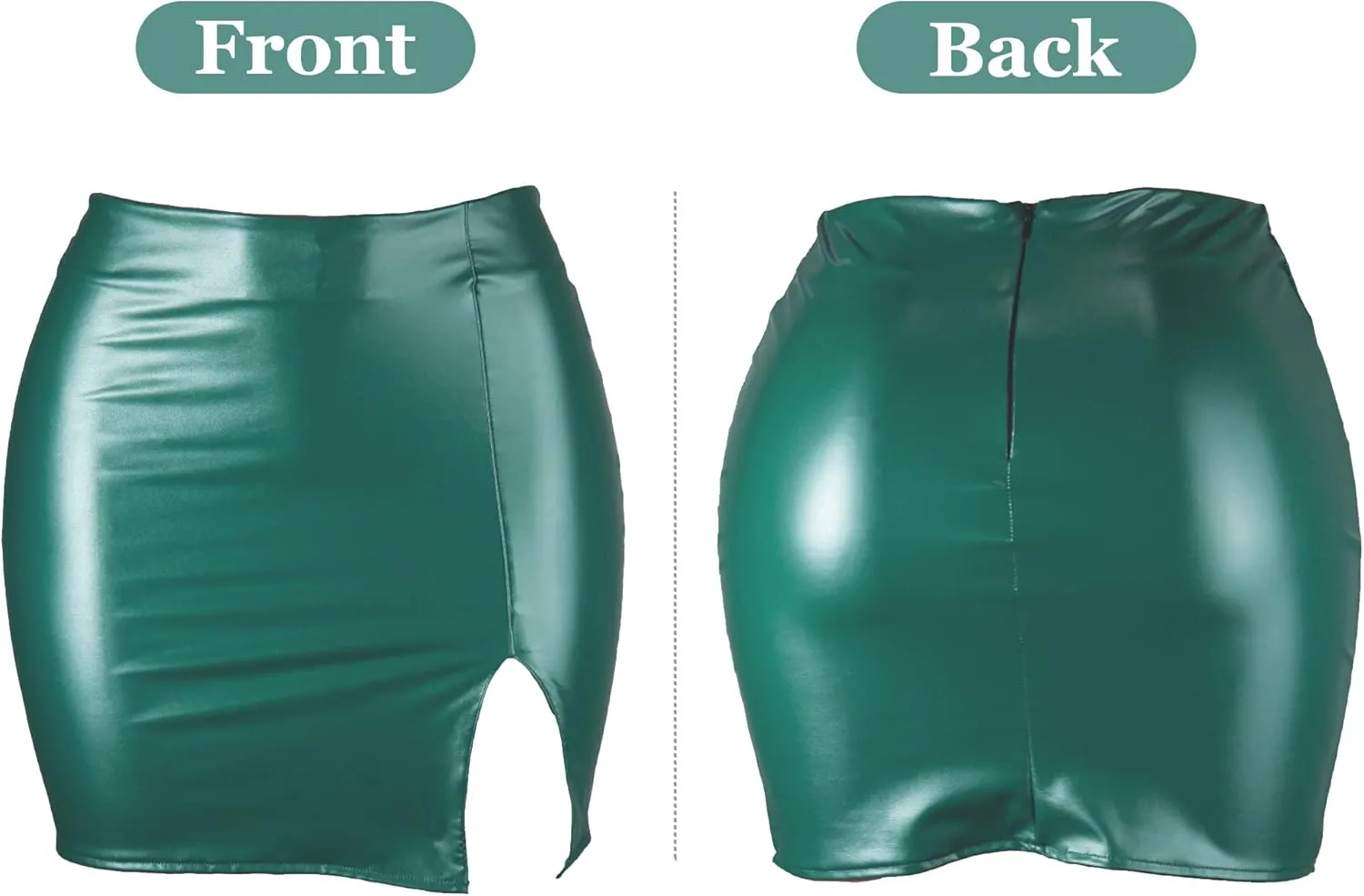 Womens High Waist Short Skirts Pu Leather Bodycon Mini Skirts Sexy Split Hem Mini Pencil Skirts for Club