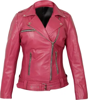 Women's Hot Pink Leather Jacket - Casual Fashion Cute Pink Lambskin Leather Jacket for Women