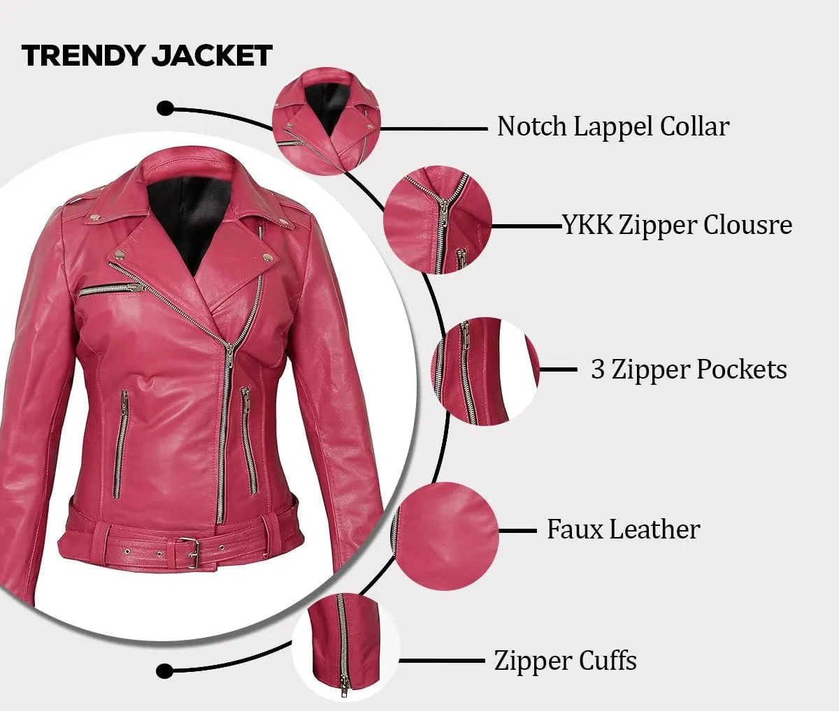 Women's Hot Pink Leather Jacket - Casual Fashion Cute Pink Lambskin Leather Jacket for Women