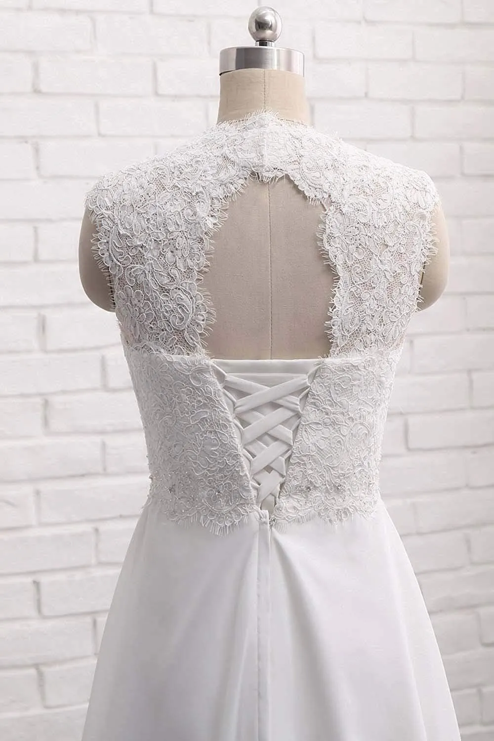 Women's Keyhole Back Lace Chiffon Formal Evening Dress Prom Wedding Gown