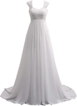 Women's Keyhole Back Lace Chiffon Formal Evening Dress Prom Wedding Gown