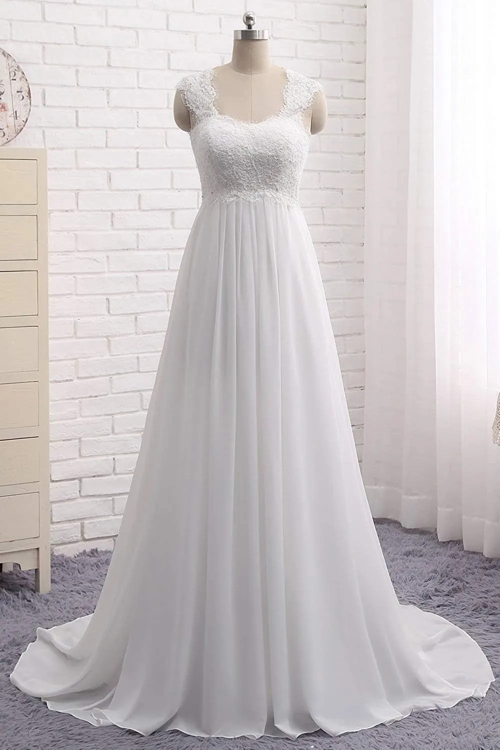 Women's Keyhole Back Lace Chiffon Formal Evening Dress Prom Wedding Gown