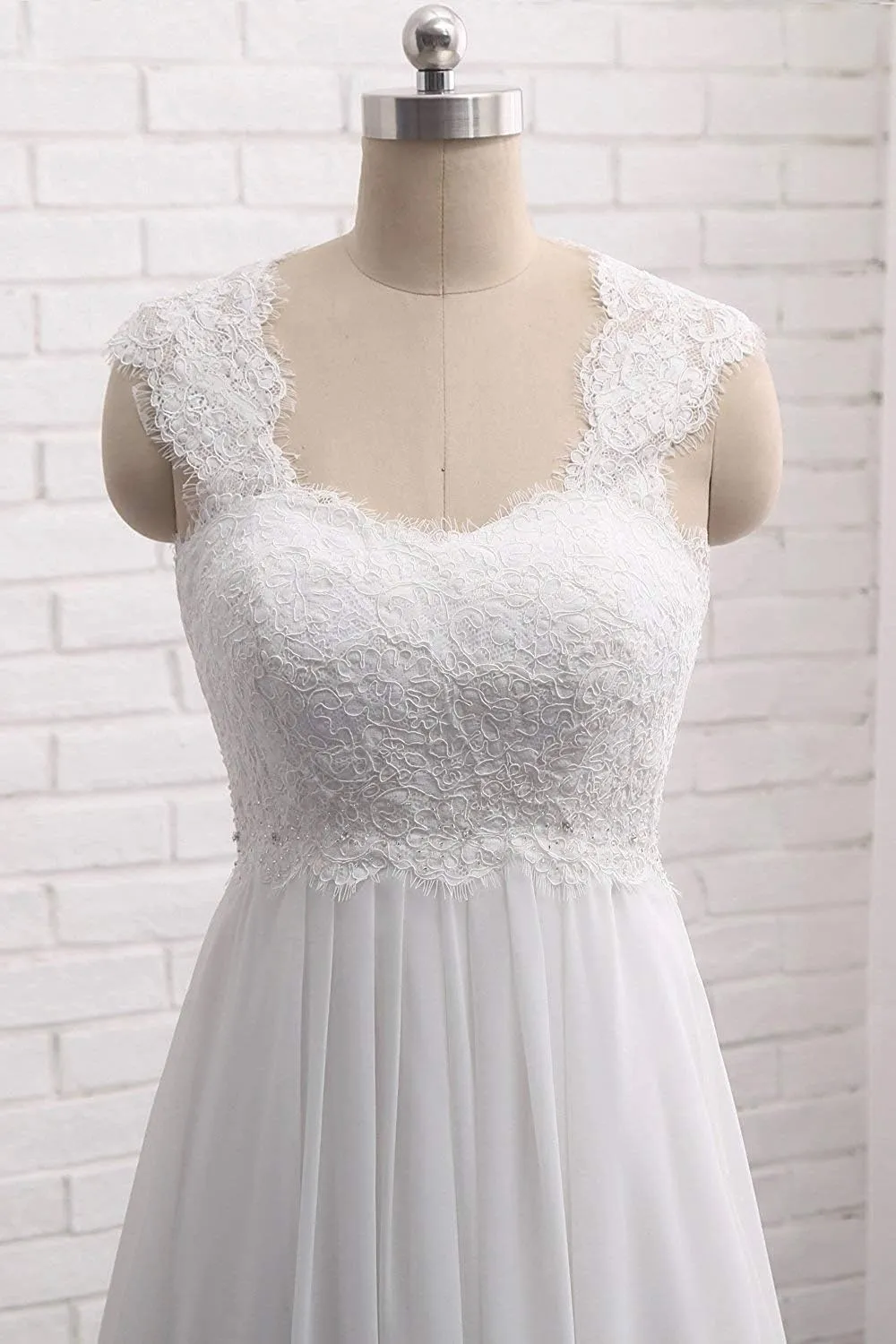 Women's Keyhole Back Lace Chiffon Formal Evening Dress Prom Wedding Gown
