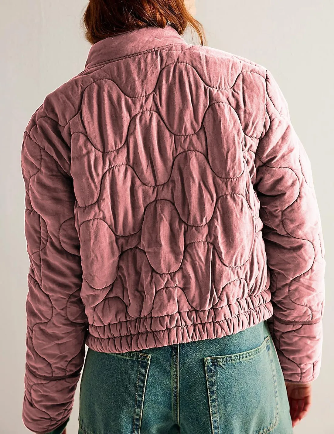 Women's Lightweight Zip Up Outerwear Coat Quilted Jacket Warm Down Puffer Jacket With Pockets