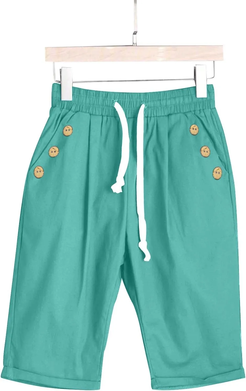 Womens Linen Capris with Pockets Loose Fit Casual Capri Pants Dressy Lightweight Ladies Baggy Cargo Beach Shorts