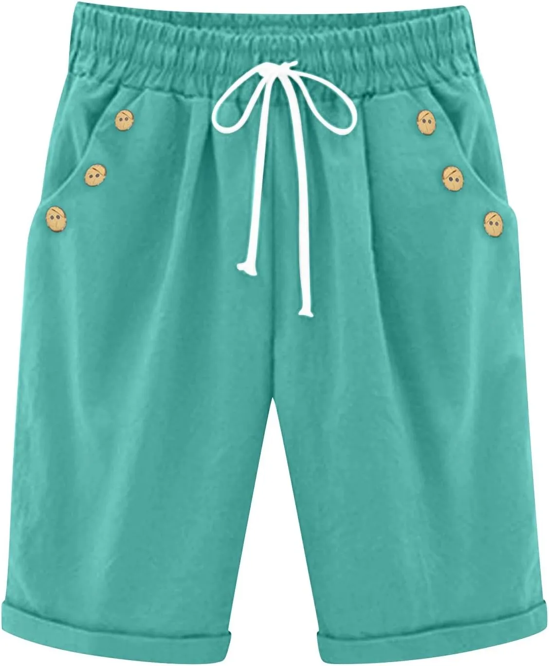 Womens Linen Capris with Pockets Loose Fit Casual Capri Pants Dressy Lightweight Ladies Baggy Cargo Beach Shorts