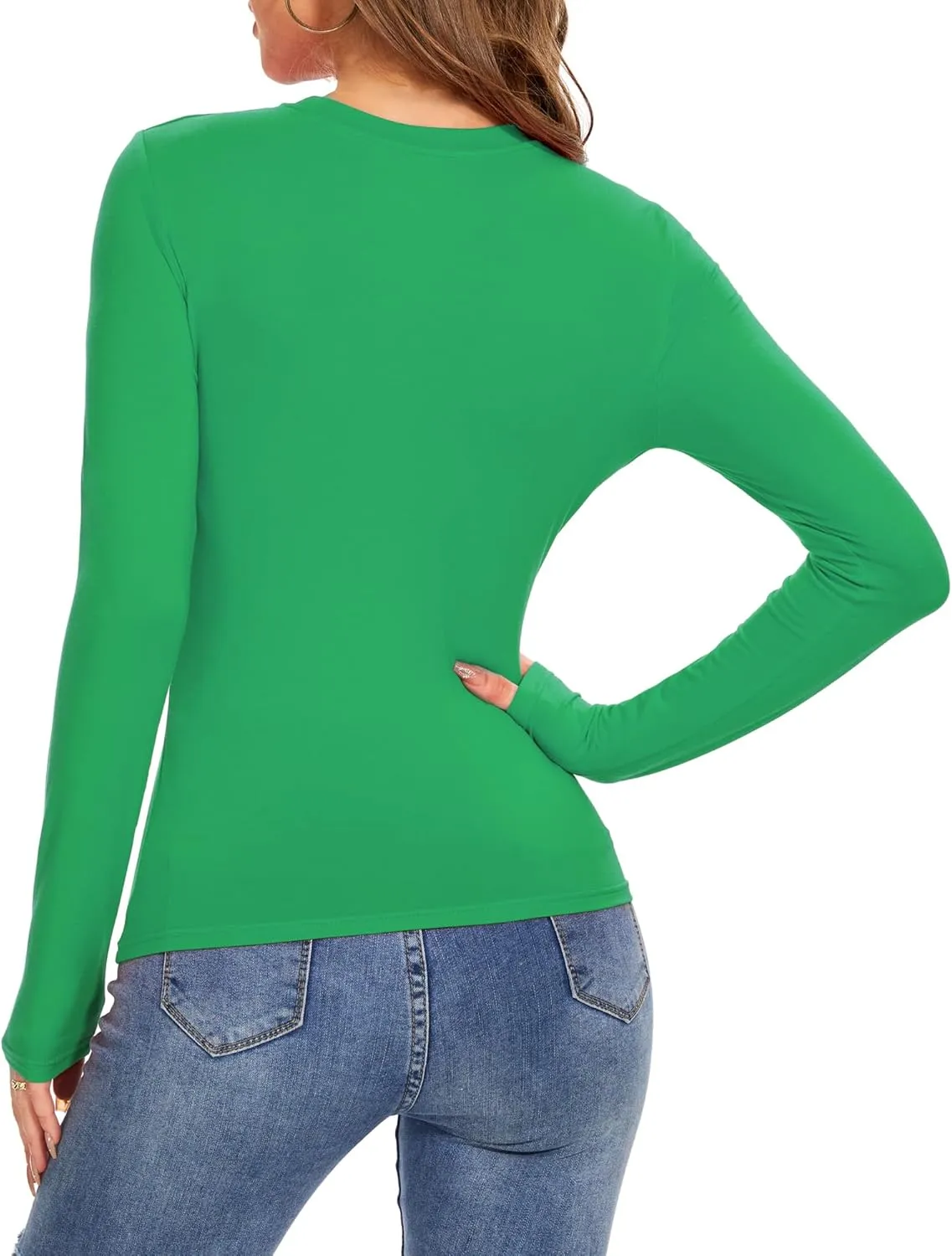 Womens Long Sleeve Crewneck Slim fit T Shirts Sexy Cute Dressy Casual Fall Basic Tops Tee Tshirt Blouse