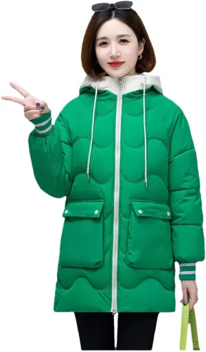 Women's Long Winter Jacket Down Cotton Coats Cotton Padded Puffer Parka Coat Hooded Outwear Thicken Warm Jacket