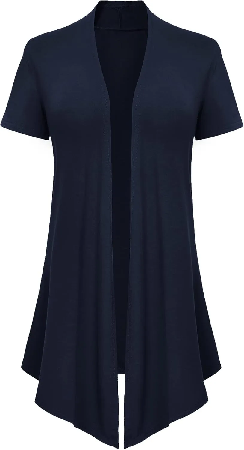 Women's Open Front Drape Cardigan Short Sleeves Solid Lightweight Cardigan