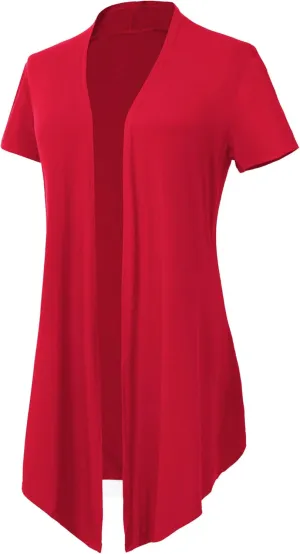 Women's Open Front Drape Cardigan Short Sleeves Solid Lightweight Cardigan