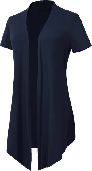 Women's Open Front Drape Cardigan Short Sleeves Solid Lightweight Cardigan
