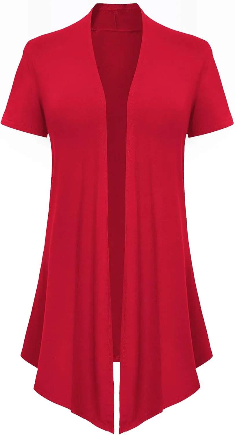 Women's Open Front Drape Cardigan Short Sleeves Solid Lightweight Cardigan