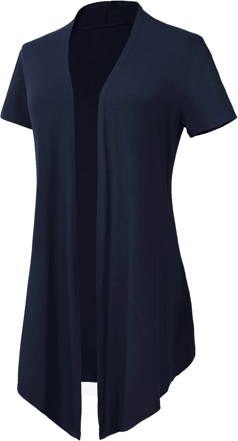 Women's Open Front Drape Cardigan Short Sleeves Solid Lightweight Cardigan
