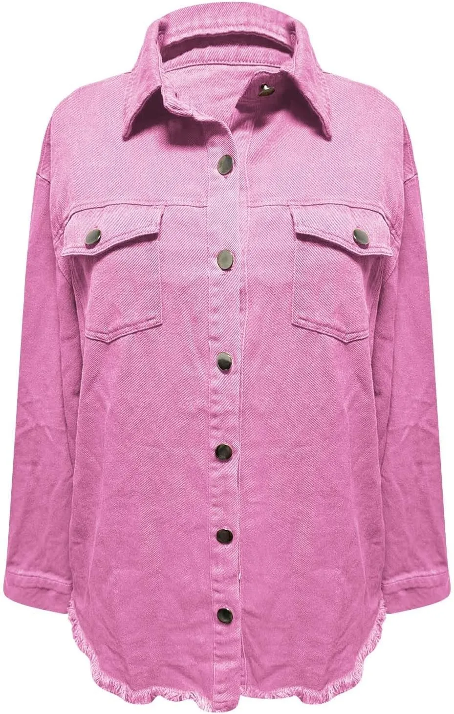 Womens Oversized Denim Jacket Lightweight Button Down Long Jean Jacket with Pockets Casual Distresse Jacket Coats