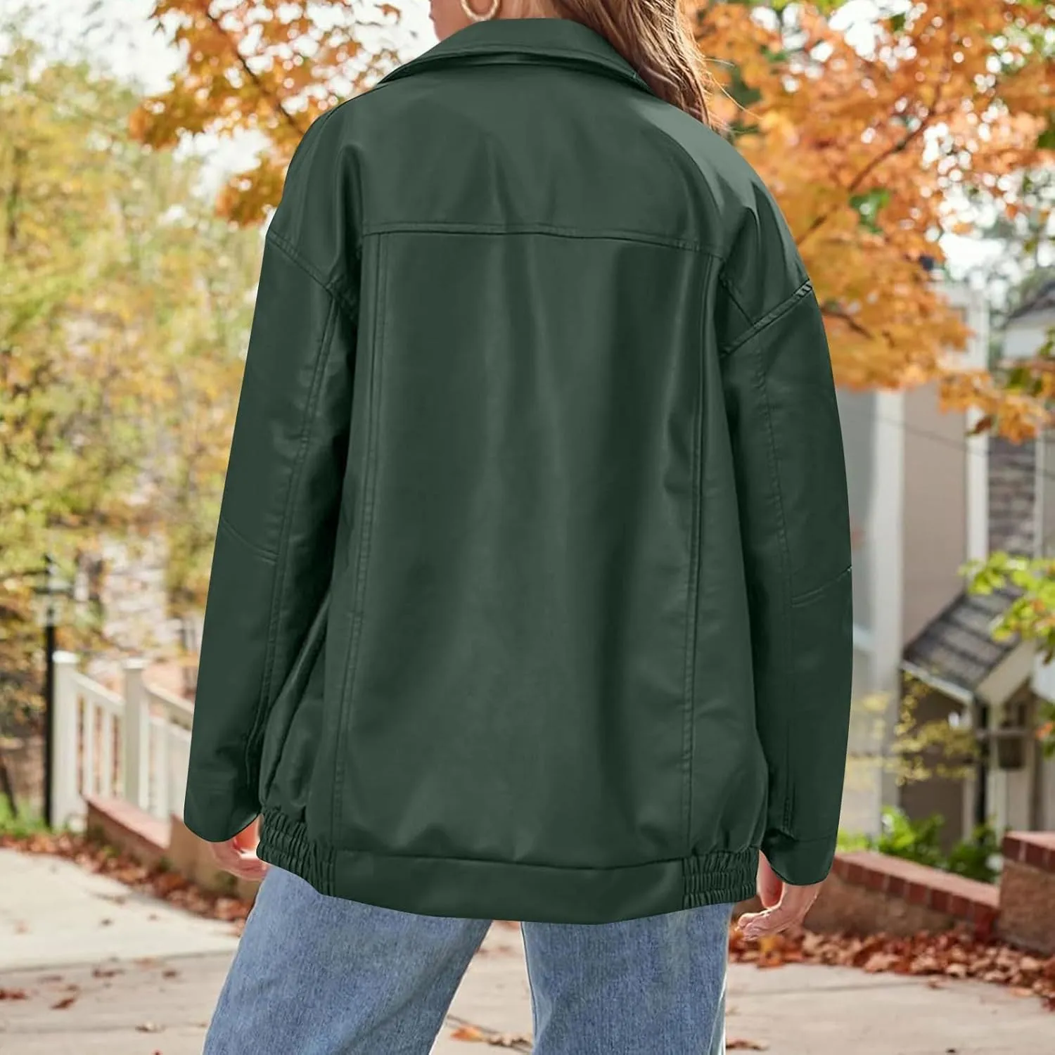 Womens Oversized Faux Leather Jacket Full Zip Up Long Sleeve Casual Motorcycle Outwear Faux Suede Bomber Jackets