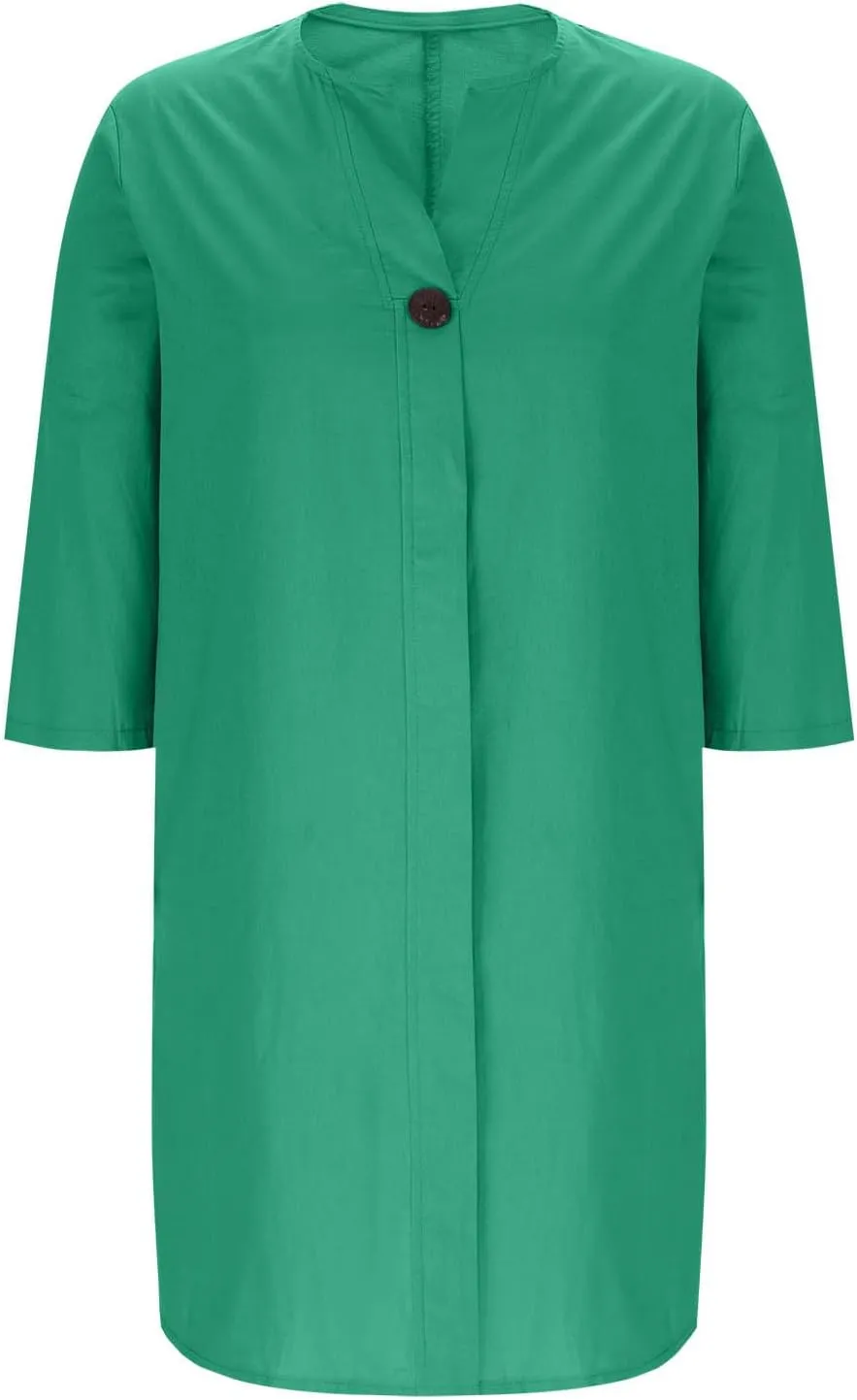 Womens Plus Size Linen Midi Dresses Summer Spring Long Sleeve Casual Button Elegant Formal Knee Length Dress