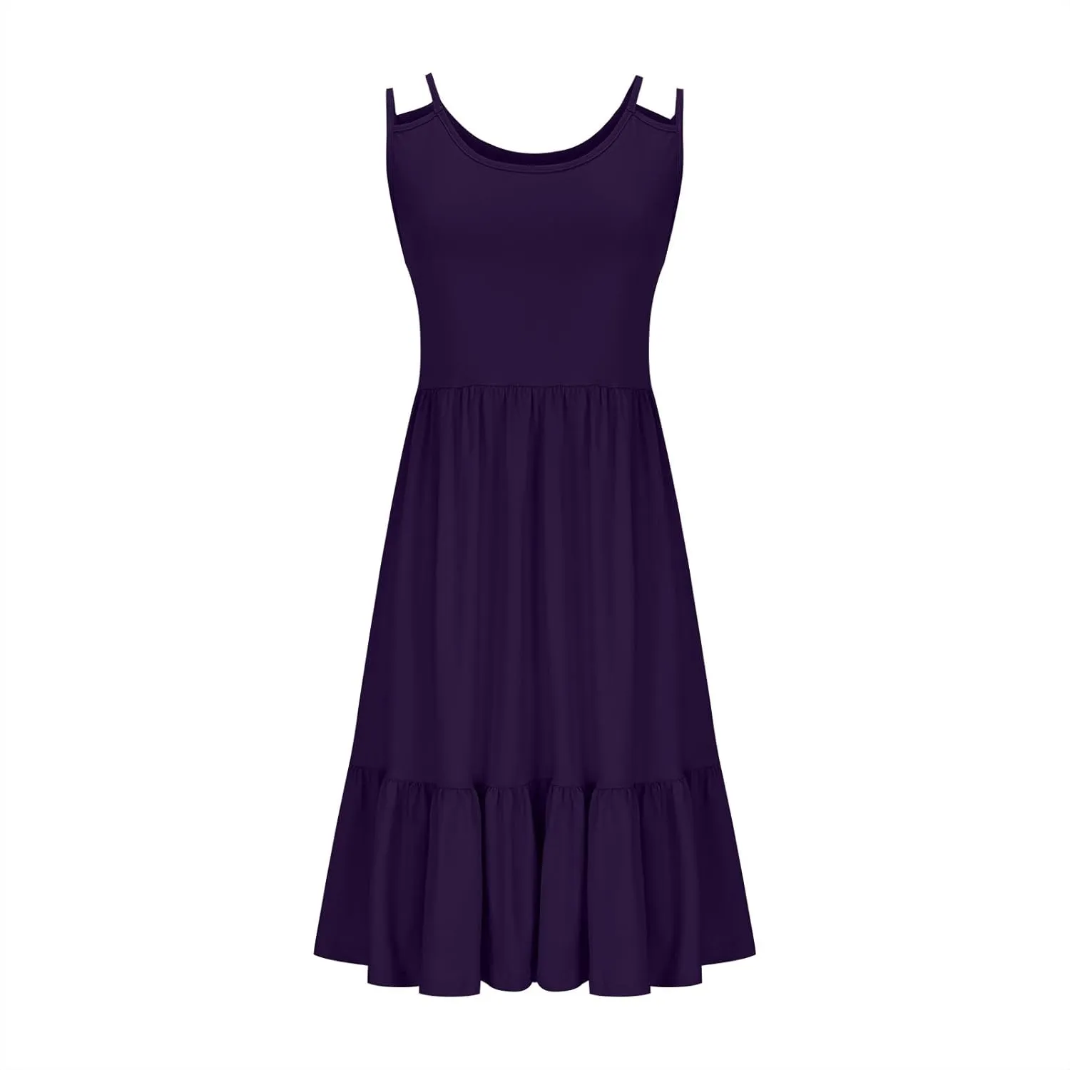 Women's Plus Size Tshirt Dresses Casual Crewneck Sleeveless Summer Ruffle Hem Mini Dress Loose Beach A Line Sundress
