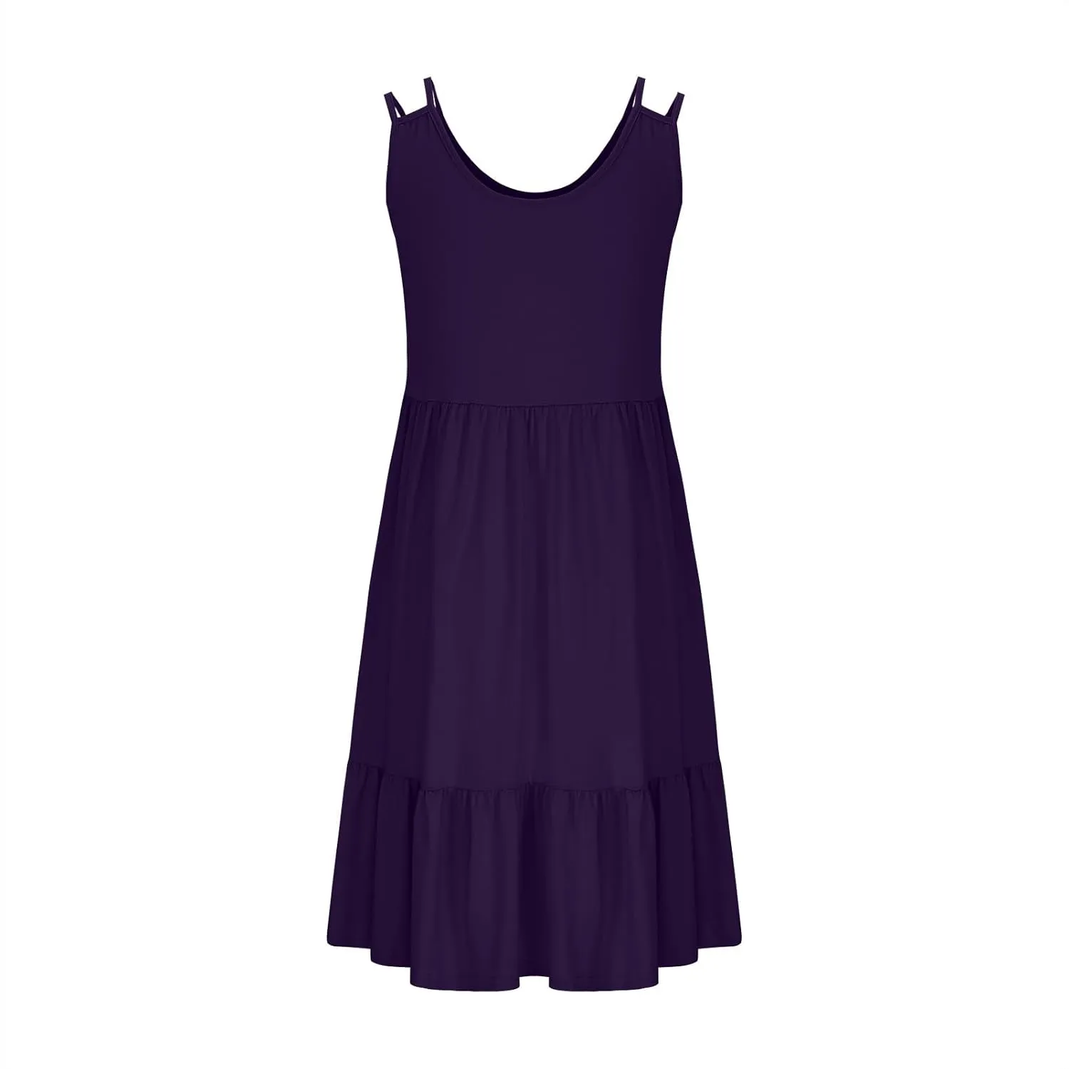 Women's Plus Size Tshirt Dresses Casual Crewneck Sleeveless Summer Ruffle Hem Mini Dress Loose Beach A Line Sundress