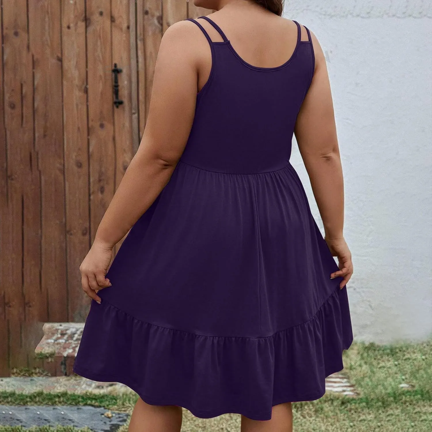 Women's Plus Size Tshirt Dresses Casual Crewneck Sleeveless Summer Ruffle Hem Mini Dress Loose Beach A Line Sundress
