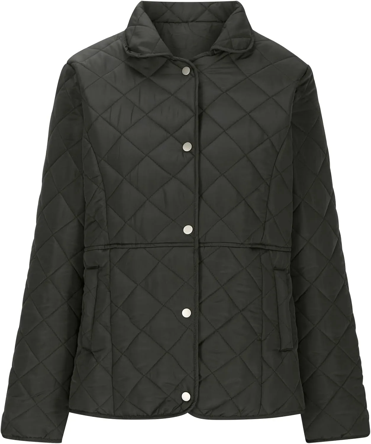 Women's Puffer Jacket Long Sleeve Button Down Lapel Quilted Coats Casual Lightweight Outwear Jacket With Pockets