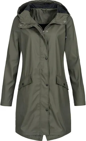 Womens Rain Jacket Waterproof Outdoor Rain Coats Lightweight Active Raincoat Windbreaker Long Hooded Trench Coat