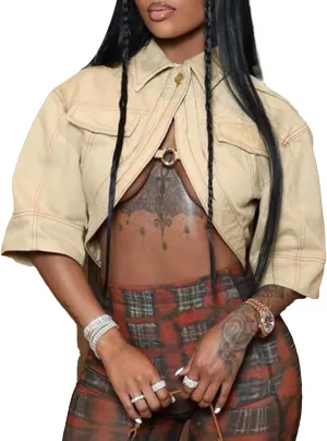 Women's Sexy Short Sleeve Cropped Lapel Jacket Cut Out Y2k Button Down Top Clubwear