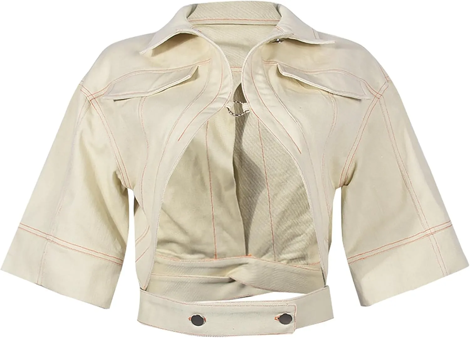 Women's Sexy Short Sleeve Cropped Lapel Jacket Cut Out Y2k Button Down Top Clubwear