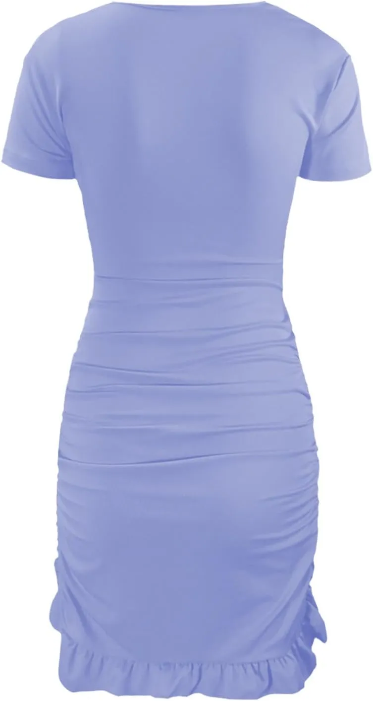 Women's Sexy Tie Up Ruched Mini Dress Bag Hip Slim Fit Layered Ruffle Hem Holow Out Front Y2k Going Out Summer Dress