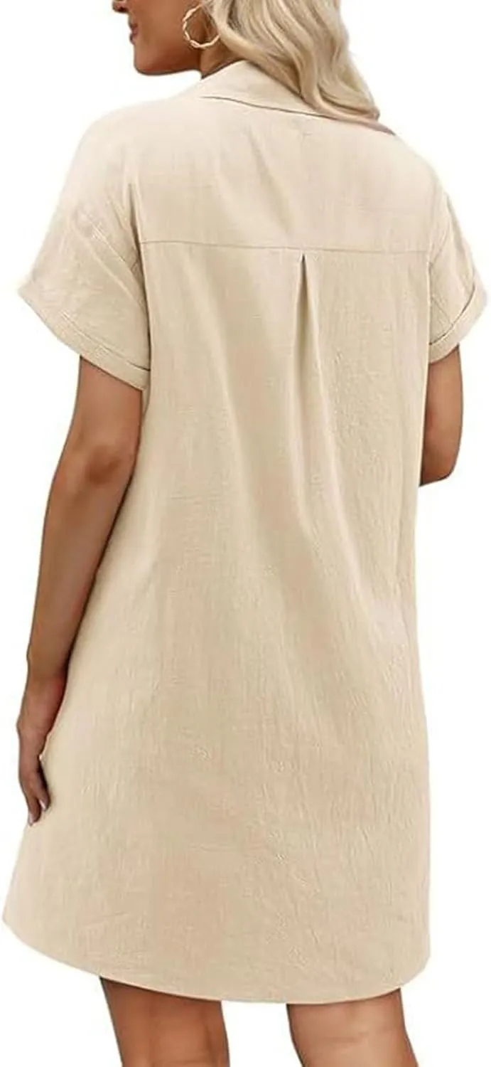 Womens Shirt Dress Summer Casual Short Sleeve Button Down Mini Dress Beach Vacation Dresses with Pockets