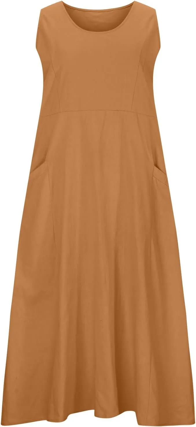 Women's Summer 2025 Casual Sleeveless Crewneck Tank Dress Swing Sundress Flowy Tiered Maxi Beach Floral Print Dresses
