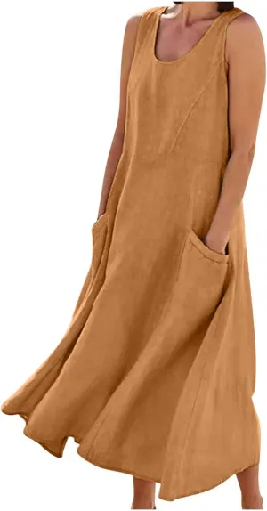 Women's Summer 2025 Casual Sleeveless Crewneck Tank Dress Swing Sundress Flowy Tiered Maxi Beach Floral Print Dresses