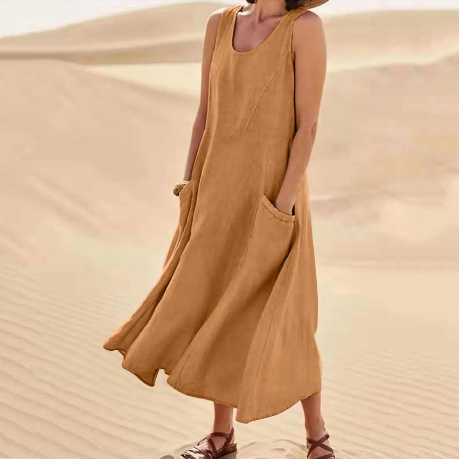Women's Summer 2025 Casual Sleeveless Crewneck Tank Dress Swing Sundress Flowy Tiered Maxi Beach Floral Print Dresses