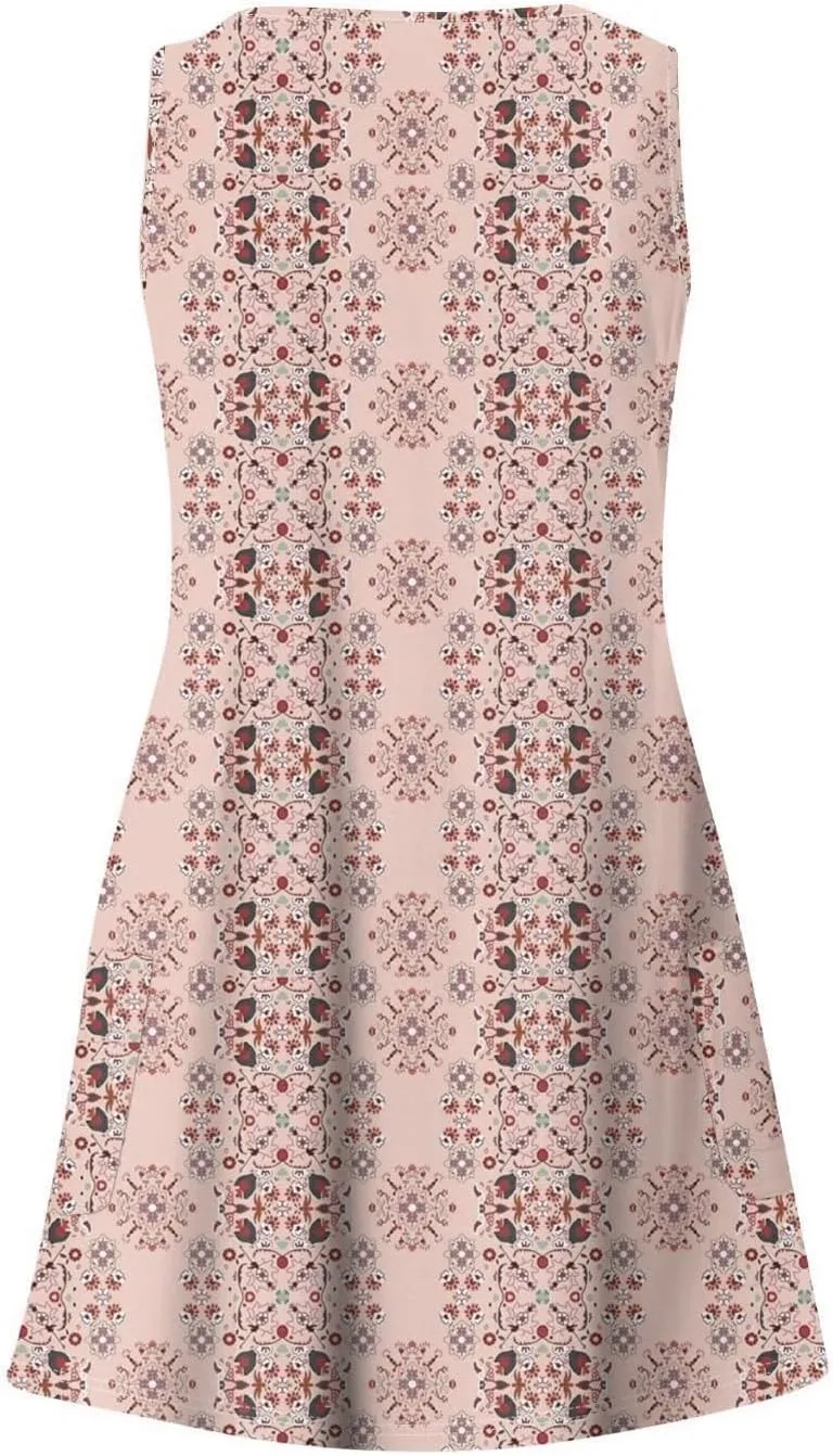 Women's Summer Dresses Beach Floral Tshirt Sundress 2025 Casual Sleeveless Tank Loose Boho U Neck Vacation Sundresses