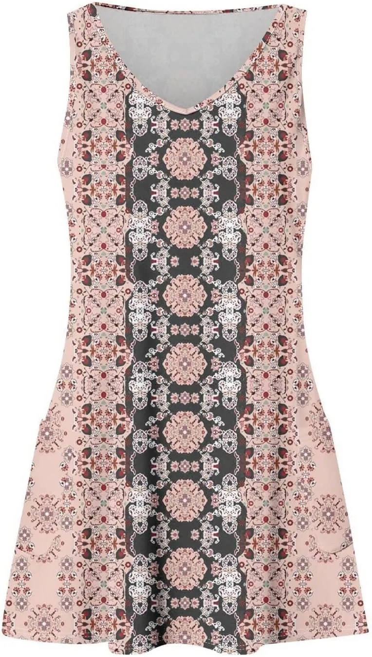 Women's Summer Dresses Beach Floral Tshirt Sundress 2025 Casual Sleeveless Tank Loose Boho U Neck Vacation Sundresses