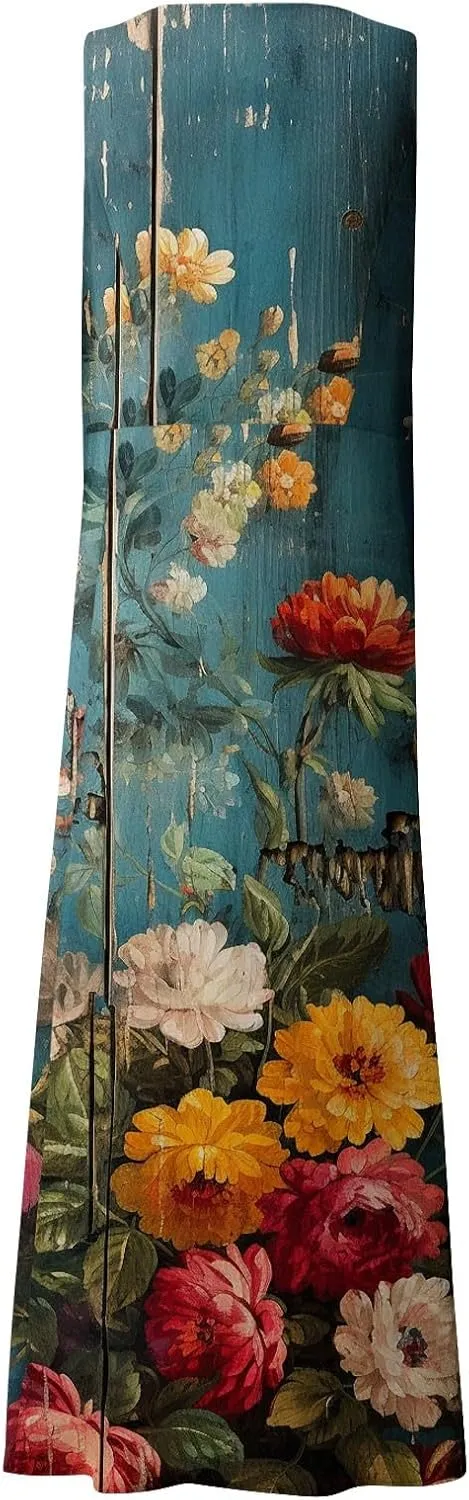 Womens Summer Dresses Sleeveless Floral Print Boho Dress U Neck A-Line Sundress Trendy Beach Dress with Pockets