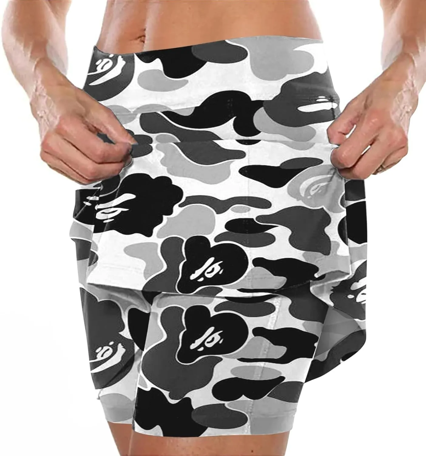 Womens Summer Mini Skirts Active Workout Running Tennis Skort 2024 Plus Size Golf Camouflage Printed 2 in 1 Shorts Activewear
