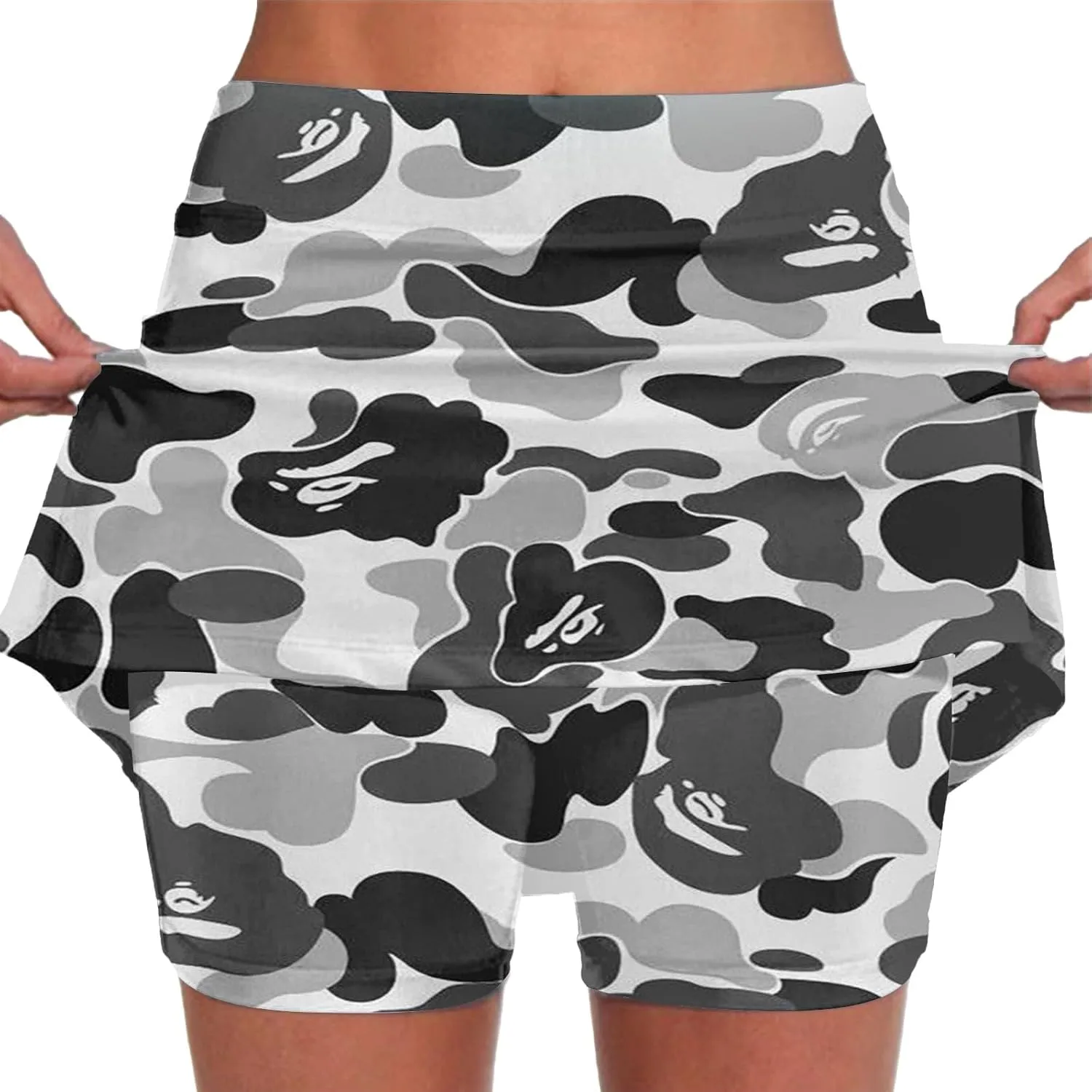 Womens Summer Mini Skirts Active Workout Running Tennis Skort 2024 Plus Size Golf Camouflage Printed 2 in 1 Shorts Activewear