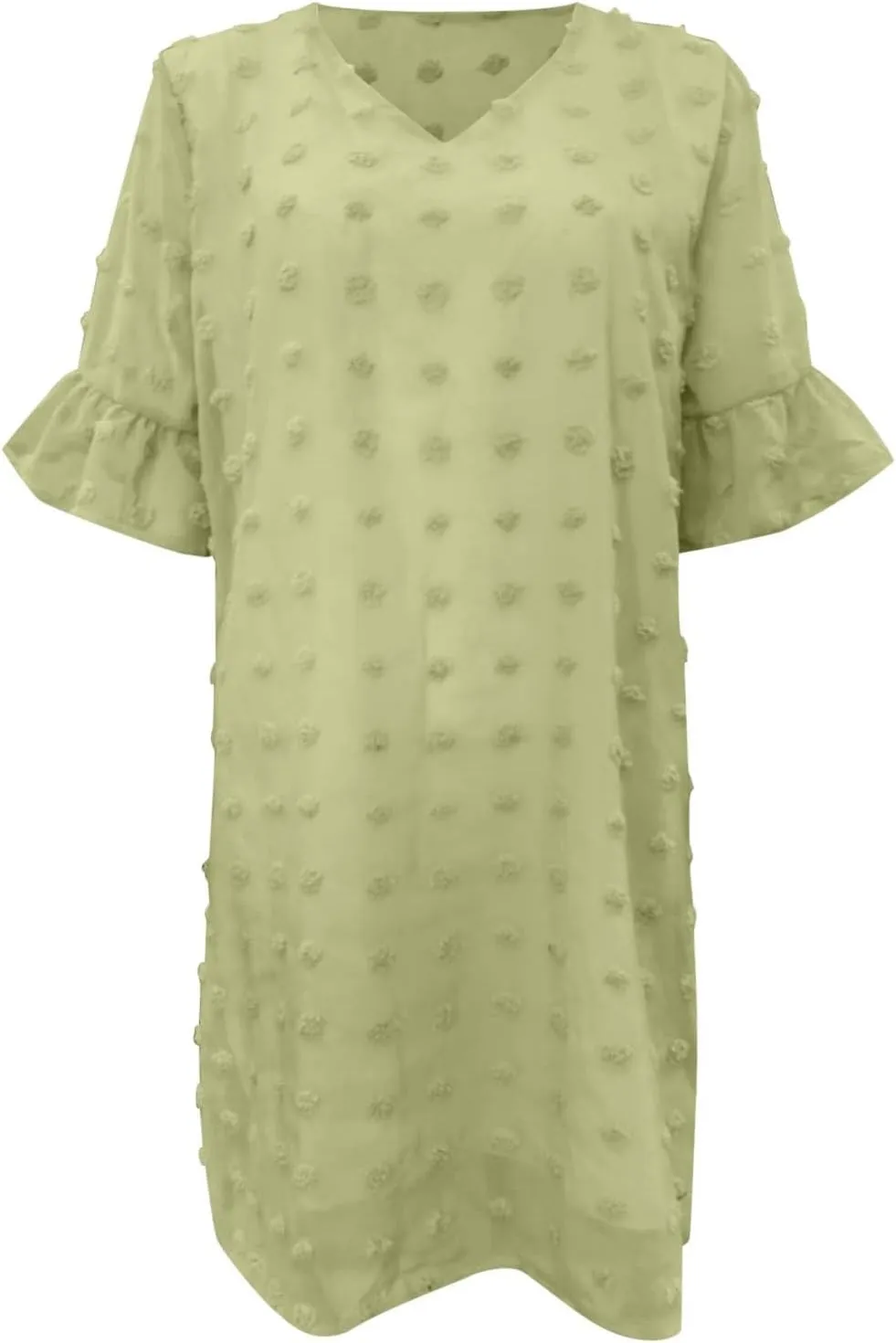 Womens V Neck Casual Vacation Dress Short Sleeve Smocked Swiss Dot Swing Ruffle Mini Beach Summer Dresses 2025 Trendy