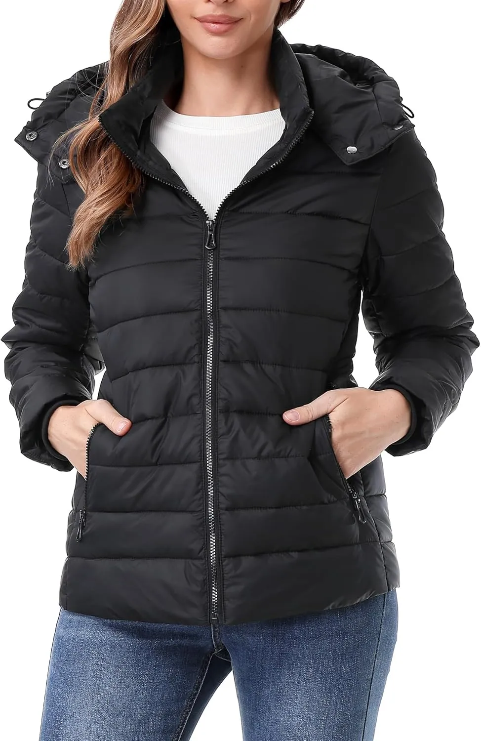 Women's Waterproof Puffer Jacket Quilted Warm Winter Coat Ultra Light Weight Short Down Jacket