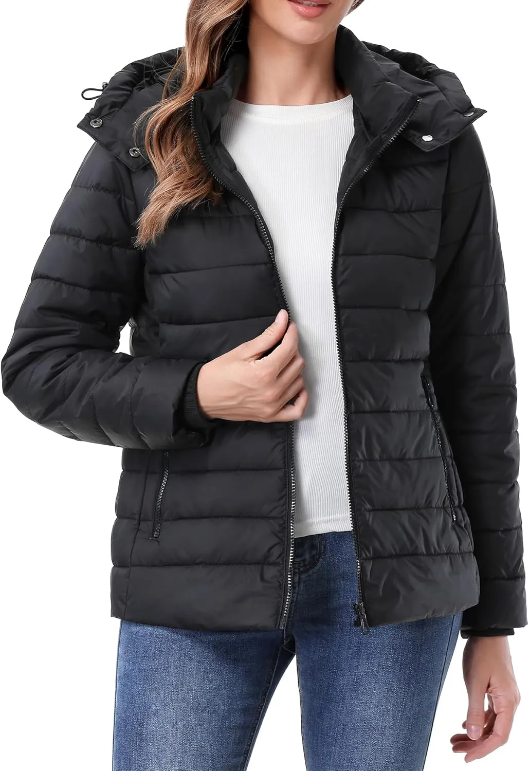 Women's Waterproof Puffer Jacket Quilted Warm Winter Coat Ultra Light Weight Short Down Jacket