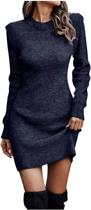 Women's Wedding Guest Dress Winter Casual Long Sleeve Crew Neck Knit Sweater