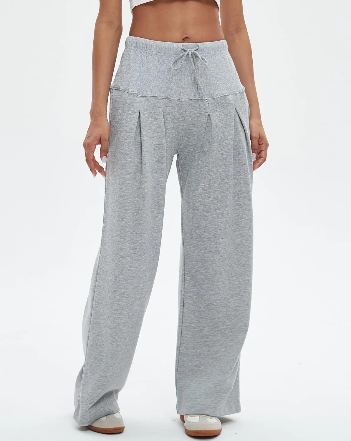 Womens Wide Leg Sweatpants Drawstring Elastic High Waisted Casual Loose Baggy Lounge Trousers with Pockets