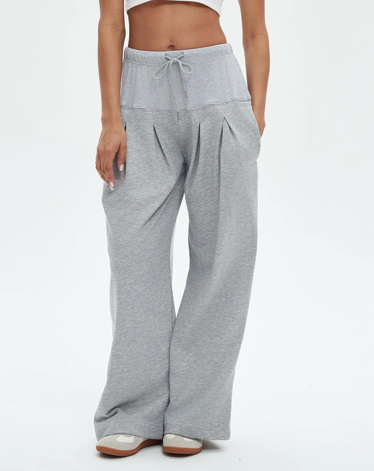 Womens Wide Leg Sweatpants Drawstring Elastic High Waisted Casual Loose Baggy Lounge Trousers with Pockets