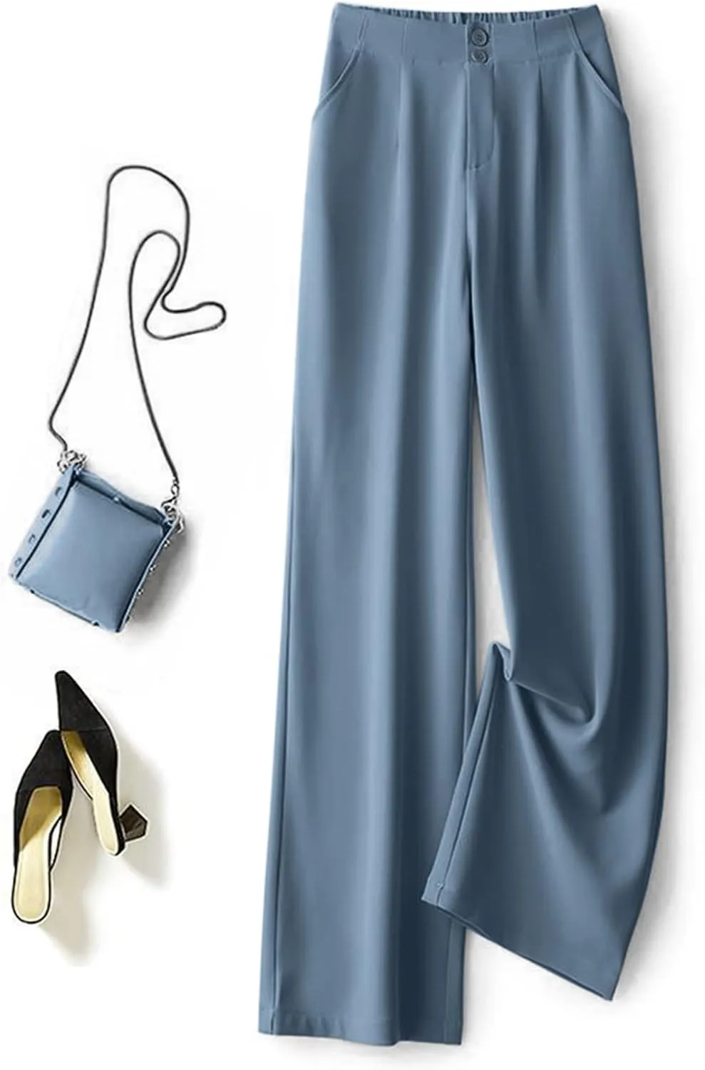 Womens Wide Leg Trousers Cotton Linen High Waisted Straight Leg Pants Summer Casual Baggy Trousers for Daily Pants