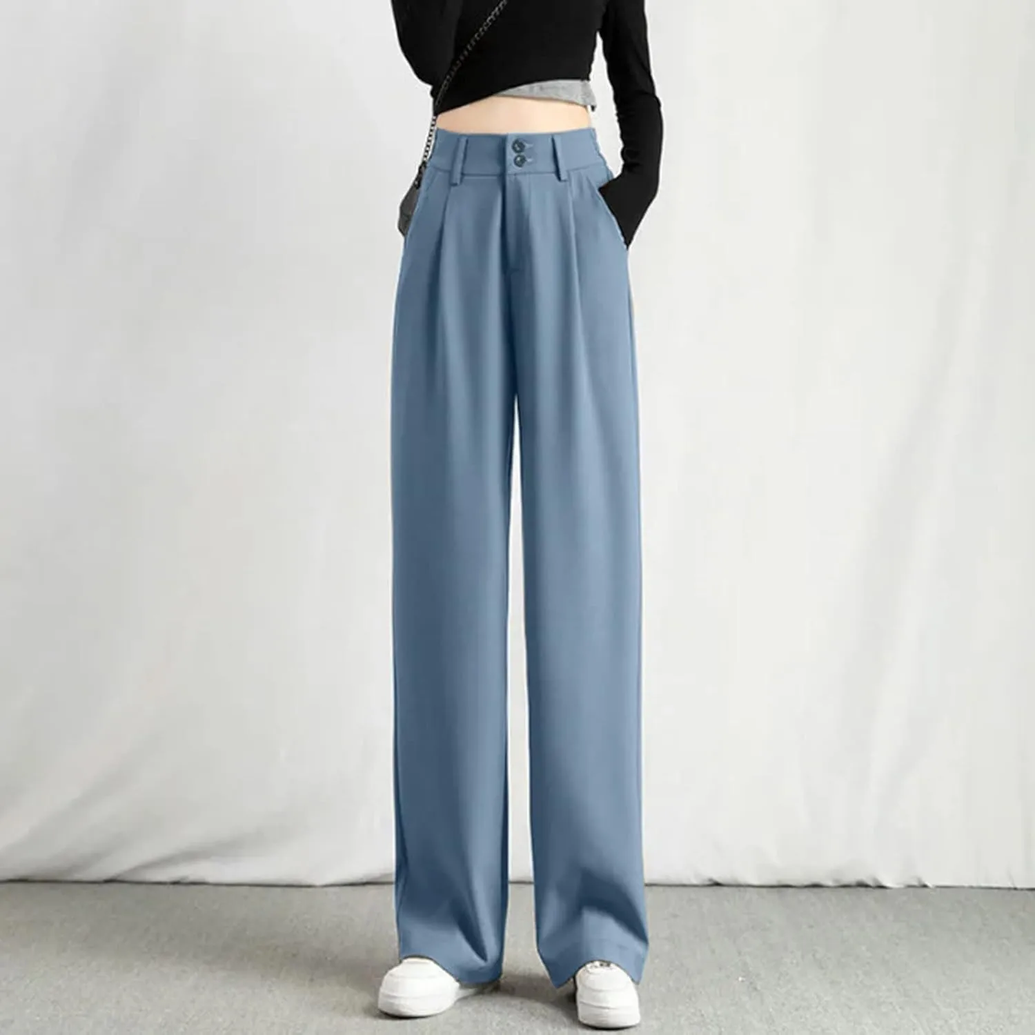 Womens Wide Leg Trousers Cotton Linen High Waisted Straight Leg Pants Summer Casual Baggy Trousers for Daily Pants