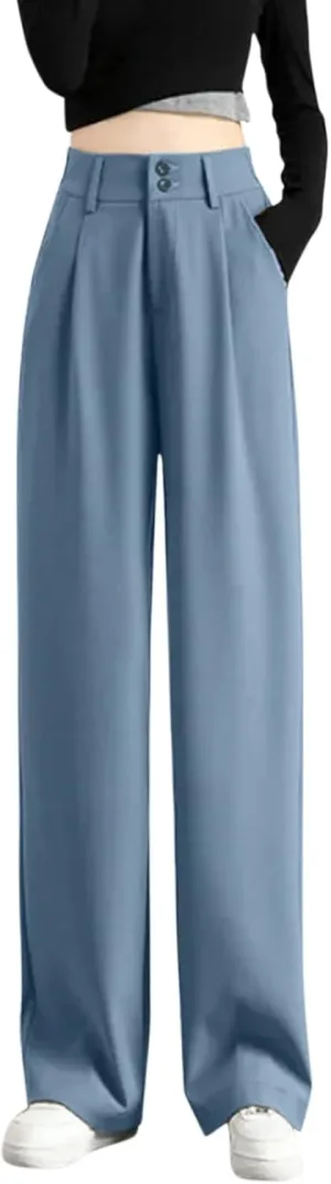 Womens Wide Leg Trousers Cotton Linen High Waisted Straight Leg Pants Summer Casual Baggy Trousers for Daily Pants